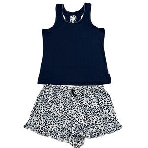 NWT Echo Sleepwear Tank & Leopard Print Ruffle Shorts Pajama Lounge Set Large